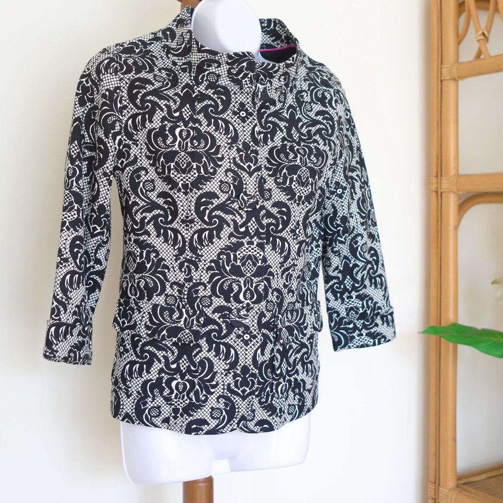 Talbots Women's Round-Neck Black/White Floral Pattern 3/4 Sleeve Blazer 2P NWOT